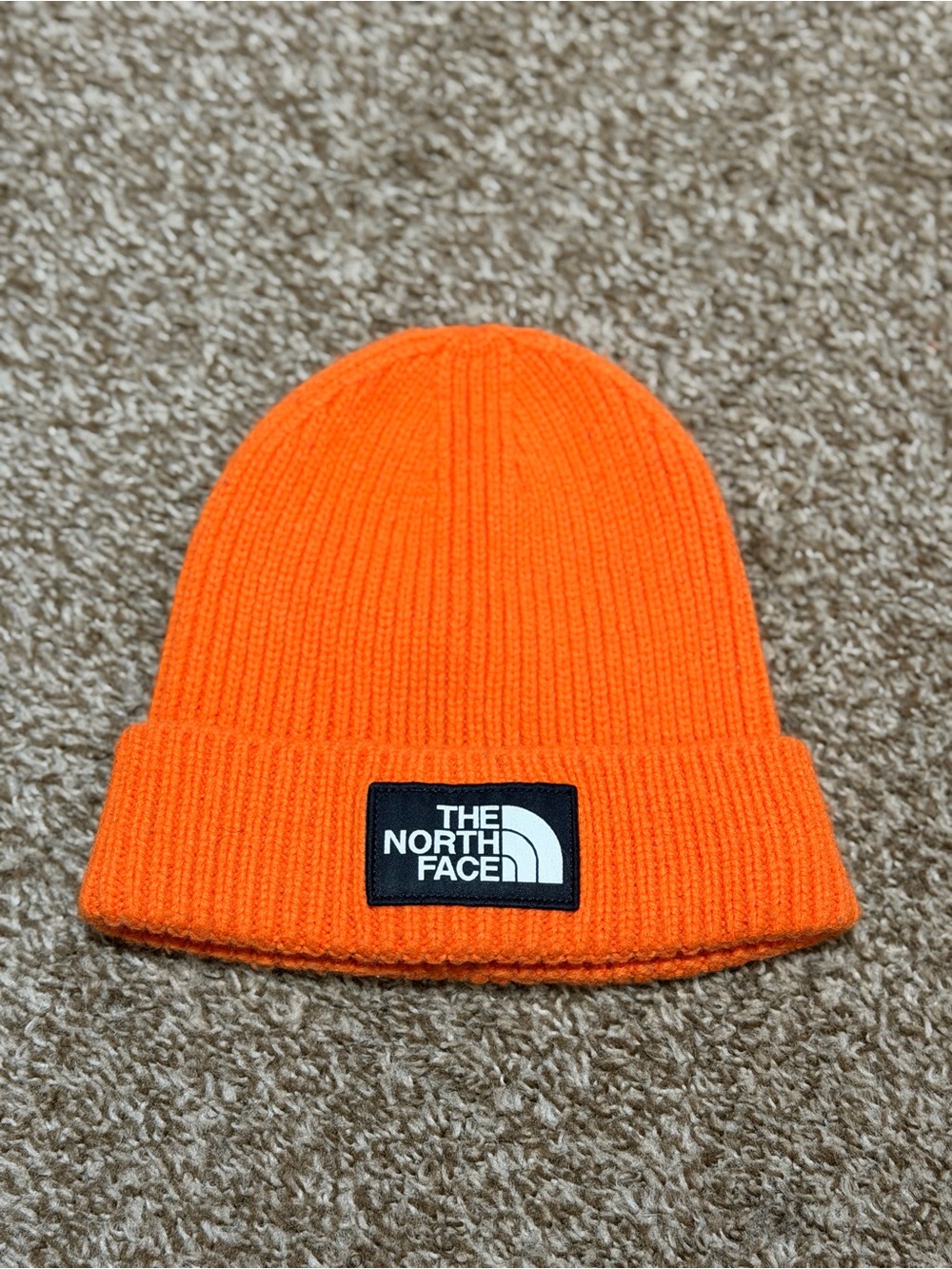 The North Face Orange Logo Patch Ribbed Beanie